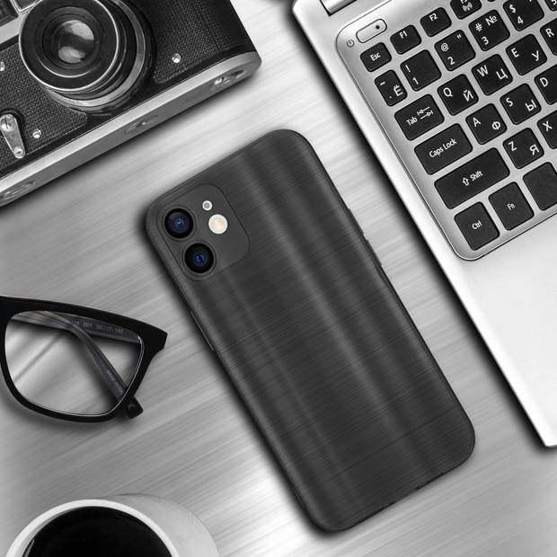 Cadorabo Hoesje geschikt voor Apple iPhone 12 MINI in Brushed Zwart - Beschermhoes Case Cover TPU silicone
