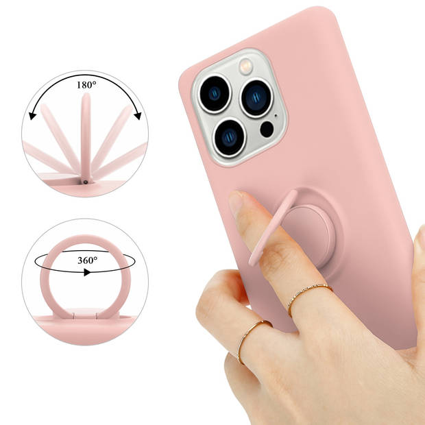 Cadorabo Hoesje geschikt voor Apple iPhone 14 PRO in LIQUID ROZE - Beschermhoes van TPU silicone Case Cover met ring