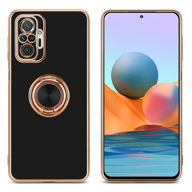 Cadorabo Hoesje geschikt voor Xiaomi RedMi NOTE 10 PRO in Glossy Zwart - Goud - Beschermhoes Camerabescherming