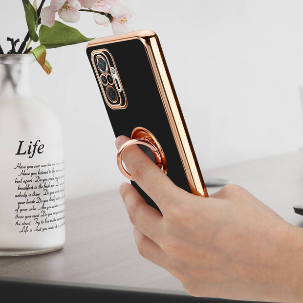 Cadorabo Hoesje geschikt voor Xiaomi RedMi NOTE 10 PRO in Glossy Zwart - Goud - Beschermhoes Camerabescherming