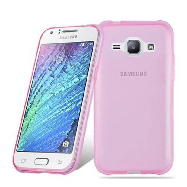 Cadorabo Hoesje geschikt voor Samsung Galaxy J1 2015 in TRANSPARANT ROZE - Beschermhoes Cover gemaakt van TPU Silicone