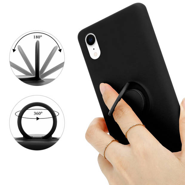Cadorabo Hoesje geschikt voor Apple iPhone XR in LIQUID ZWART - Beschermhoes van TPU silicone Case Cover met ring