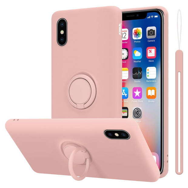 Cadorabo Hoesje geschikt voor Apple iPhone X / XS in LIQUID ROZE - Beschermhoes van TPU silicone Case Cover met ring