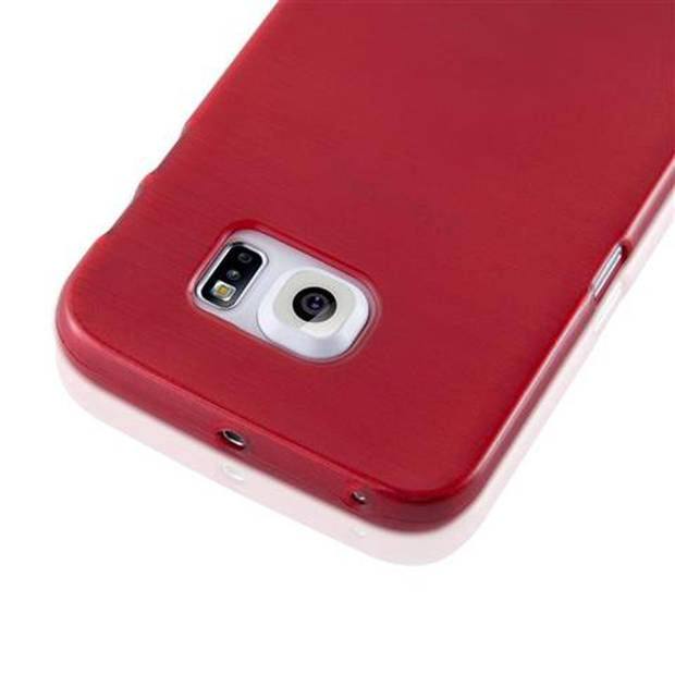Cadorabo Hoesje geschikt voor Samsung Galaxy S6 EDGE in ROOD - Beschermhoes TPU silicone Case Cover Brushed