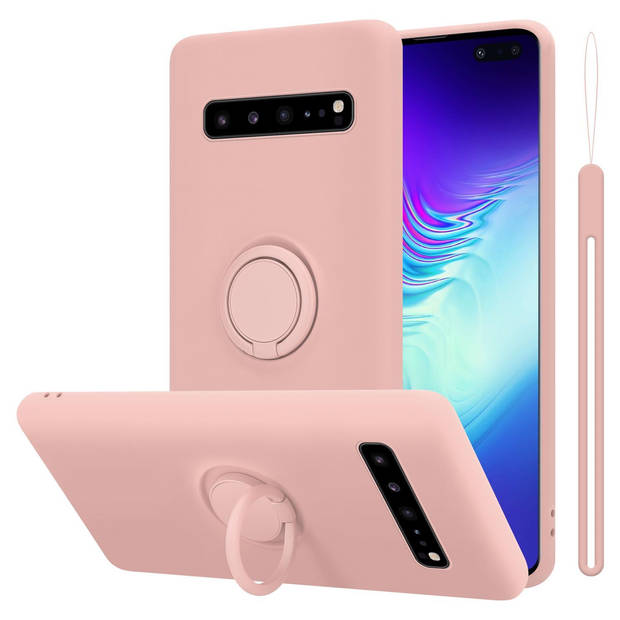 Cadorabo Hoesje geschikt voor Samsung Galaxy S10 5G in LIQUID ROZE - Beschermhoes van TPU silicone Case Cover met ring