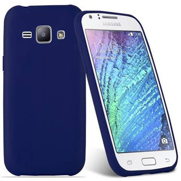 Cadorabo Hoesje geschikt voor Samsung Galaxy J1 2015 in CANDY DONKER BLAUW - Beschermhoes TPU silicone Case Cover