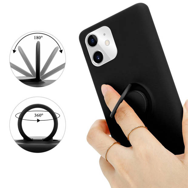 Cadorabo Hoesje geschikt voor Apple iPhone 11 in LIQUID ZWART - Beschermhoes van TPU silicone Case Cover met ring