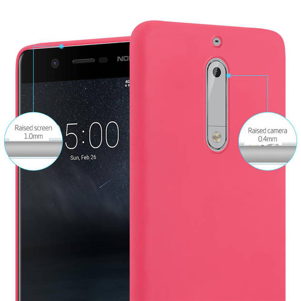 Cadorabo Hoesje geschikt voor Nokia 5 2017 in CANDY ROOD - Beschermhoes TPU silicone Case Cover