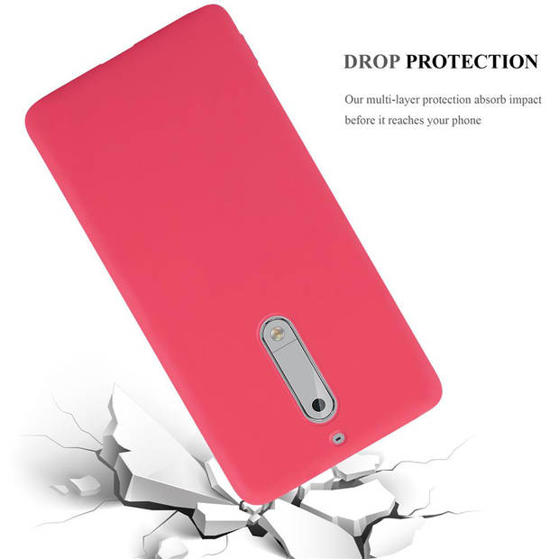 Cadorabo Hoesje geschikt voor Nokia 5 2017 in CANDY ROOD - Beschermhoes TPU silicone Case Cover