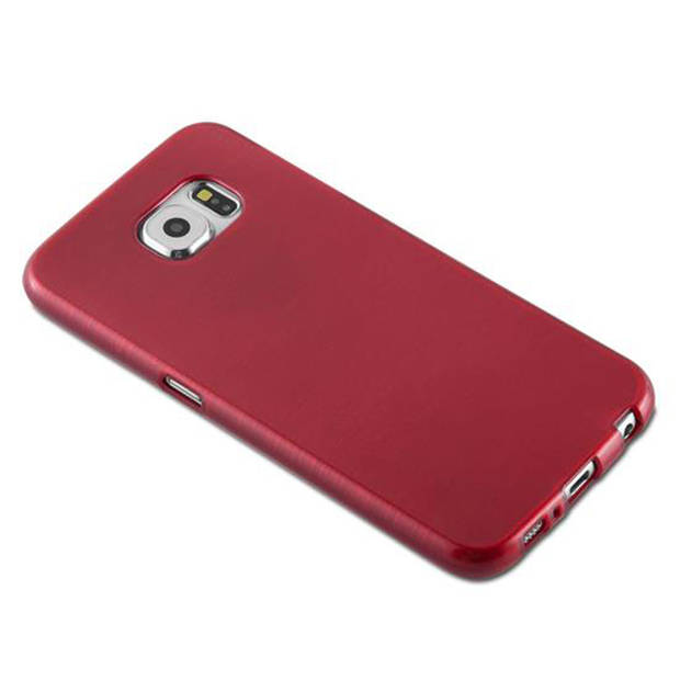 Cadorabo Hoesje geschikt voor Samsung Galaxy S6 in ROOD - Beschermhoes TPU silicone Case Cover Brushed