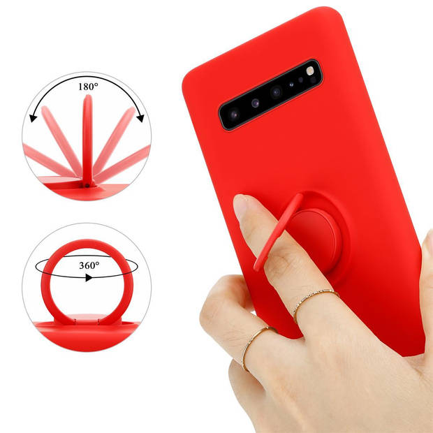 Cadorabo Hoesje geschikt voor Samsung Galaxy S10 5G in LIQUID ROOD - Beschermhoes van TPU silicone Case Cover met ring