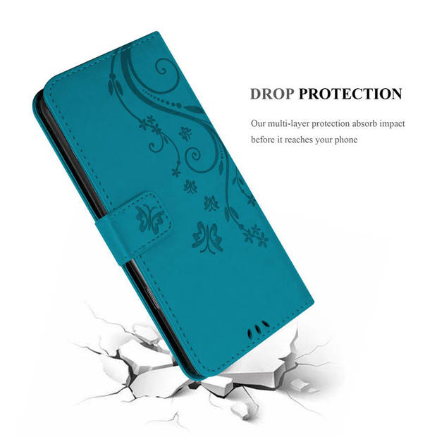 Cadorabo Hoesje geschikt voor Motorola MOTO C PLUS in BLOEMEN BLAUW - Beschermhoes Case Cover Bloemen magnetische