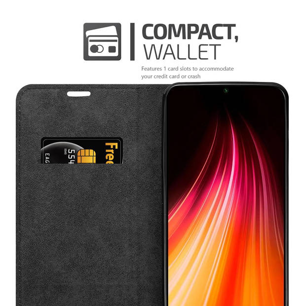 Cadorabo Hoesje geschikt voor Xiaomi RedMi NOTE 8 in ZWARTE NACHT - Beschermhoes Case magnetische sluiting Cover