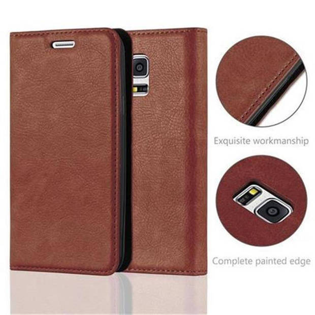 Cadorabo Hoesje geschikt voor Samsung Galaxy S5 MINI / S5 MINI DUOS in CAPPUCCINO BRUIN - Beschermhoes Case magnetische