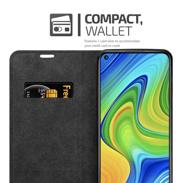 Cadorabo Hoesje geschikt voor Xiaomi RedMi NOTE 9 in ZWARTE NACHT - Beschermhoes Case magnetische sluiting Cover