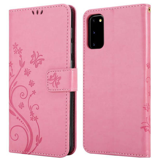 Cadorabo Hoesje geschikt voor Samsung Galaxy S20 in BLOEMEN ROZE - Beschermhoes Case Cover Bloemen magnetische sluiting