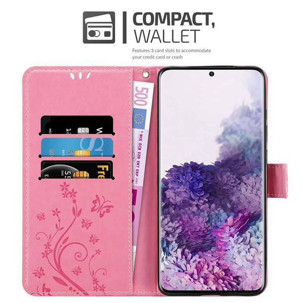 Cadorabo Hoesje geschikt voor Samsung Galaxy S20 in BLOEMEN ROZE - Beschermhoes Case Cover Bloemen magnetische sluiting