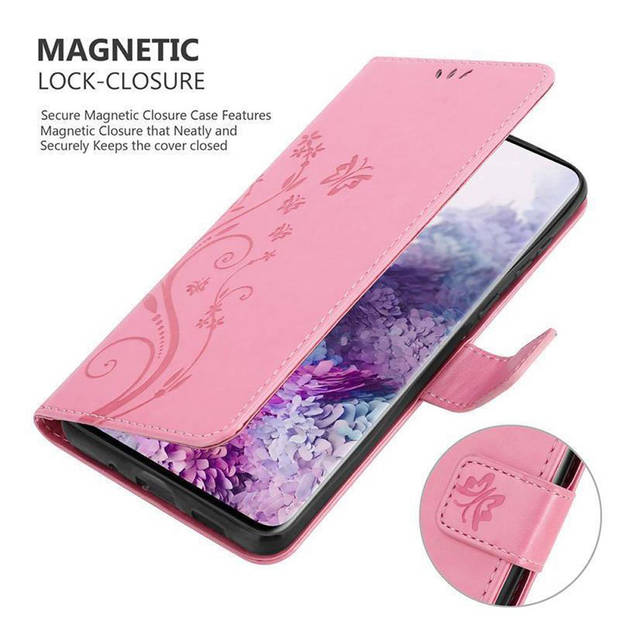 Cadorabo Hoesje geschikt voor Samsung Galaxy S20 in BLOEMEN ROZE - Beschermhoes Case Cover Bloemen magnetische sluiting