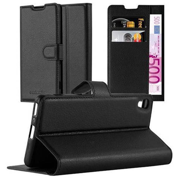 Cadorabo Hoesje geschikt voor Sony Xperia XA in PHANTOM ZWART - Beschermhoes Cover magnetische sluiting Case