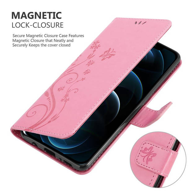 Cadorabo Hoesje geschikt voor Apple iPhone 12 PRO MAX in BLOEMEN ROZE - Beschermhoes Case Cover Bloemen magnetische