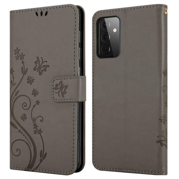 Cadorabo Hoesje geschikt voor Samsung Galaxy A72 4G / 5G in BLOEMEN GRIJS - Beschermhoes Case Cover Bloemen magnetische