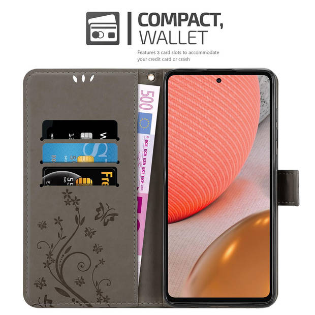 Cadorabo Hoesje geschikt voor Samsung Galaxy A72 4G / 5G in BLOEMEN GRIJS - Beschermhoes Case Cover Bloemen magnetische