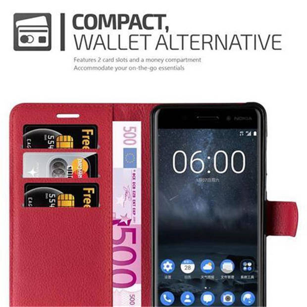 Cadorabo Hoesje geschikt voor Nokia 6 2017 in KARMIJN ROOD - Beschermhoes Cover magnetische sluiting Case