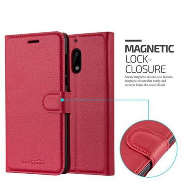 Cadorabo Hoesje geschikt voor Nokia 6 2017 in KARMIJN ROOD - Beschermhoes Cover magnetische sluiting Case