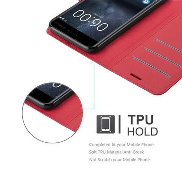 Cadorabo Hoesje geschikt voor Nokia 6 2017 in KARMIJN ROOD - Beschermhoes Cover magnetische sluiting Case