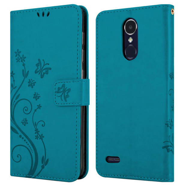 Cadorabo Hoesje geschikt voor LG K8 2017 in BLOEMEN BLAUW - Beschermhoes Case Cover Bloemen magnetische sluiting