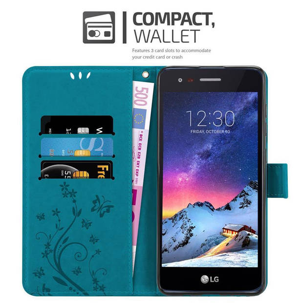 Cadorabo Hoesje geschikt voor LG K8 2017 in BLOEMEN BLAUW - Beschermhoes Case Cover Bloemen magnetische sluiting