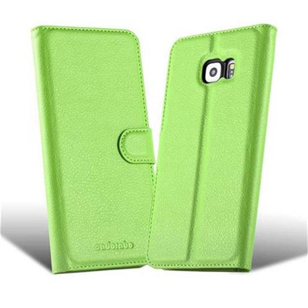 Cadorabo Hoesje geschikt voor Samsung Galaxy S6 EDGE in MUNT GROEN - Beschermhoes Cover magnetische sluiting Case