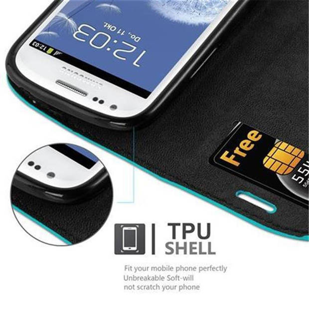 Cadorabo Hoesje geschikt voor Samsung Galaxy S3 MINI in BENZINE TURKOOIS - Beschermhoes Case magnetische sluiting Cover