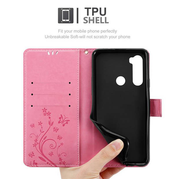 Cadorabo Hoesje geschikt voor Xiaomi RedMi NOTE 8 in BLOEMEN ROZE - Beschermhoes Case Cover Bloemen magnetische sluiting