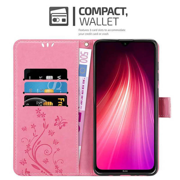 Cadorabo Hoesje geschikt voor Xiaomi RedMi NOTE 8 in BLOEMEN ROZE - Beschermhoes Case Cover Bloemen magnetische sluiting