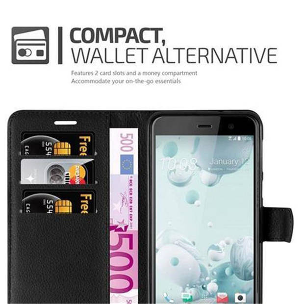 Cadorabo Hoesje geschikt voor HTC U PLAY in PHANTOM ZWART - Beschermhoes Cover magnetische sluiting Case