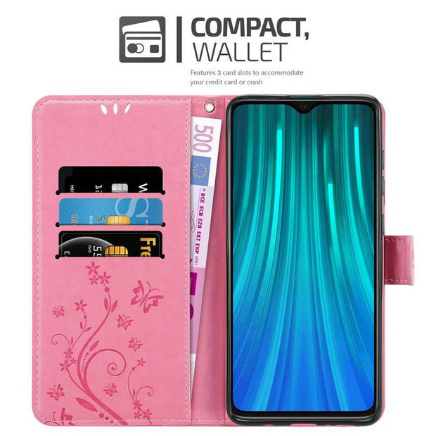 Cadorabo Hoesje geschikt voor Xiaomi RedMi NOTE 8 PRO in BLOEMEN ROZE - Beschermhoes Case Cover Bloemen magnetische