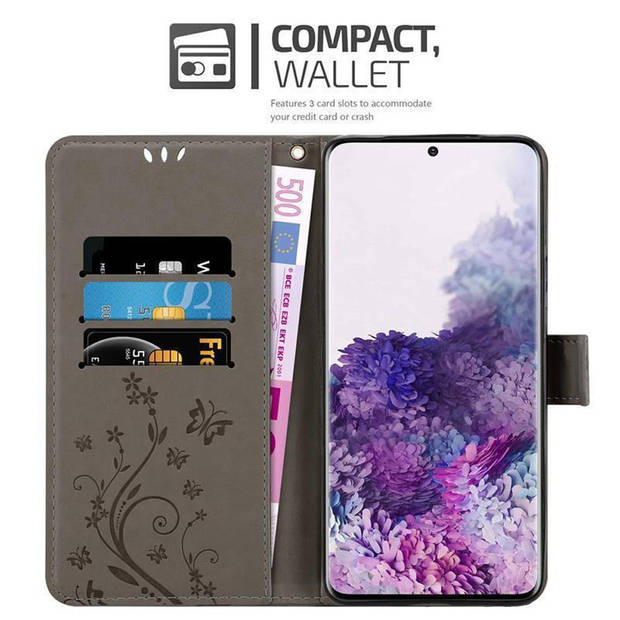 Cadorabo Hoesje geschikt voor Samsung Galaxy S20 PLUS in BLOEMEN GRIJS - Beschermhoes Case Cover Bloemen magnetische