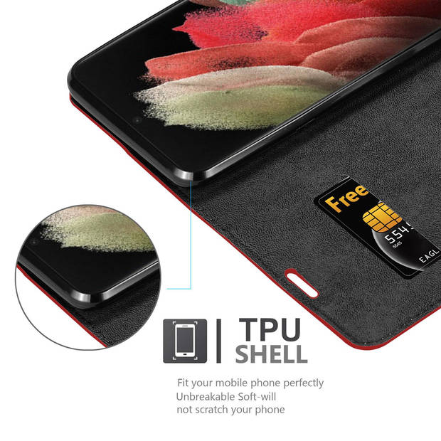 Cadorabo Hoesje geschikt voor Samsung Galaxy S21 ULTRA in APPEL ROOD - Beschermhoes Case magnetische sluiting Cover