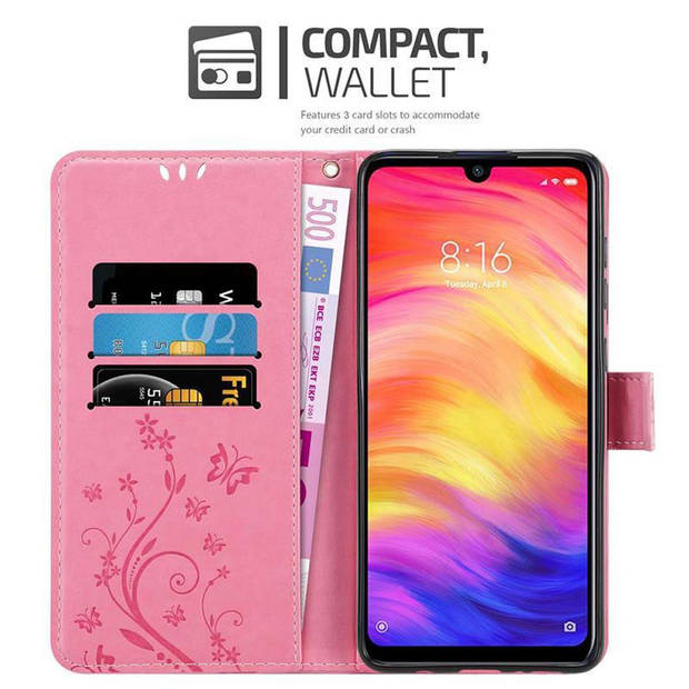 Cadorabo Hoesje geschikt voor Xiaomi RedMi NOTE 7 in BLOEMEN ROZE - Beschermhoes Case Cover Bloemen magnetische sluiting