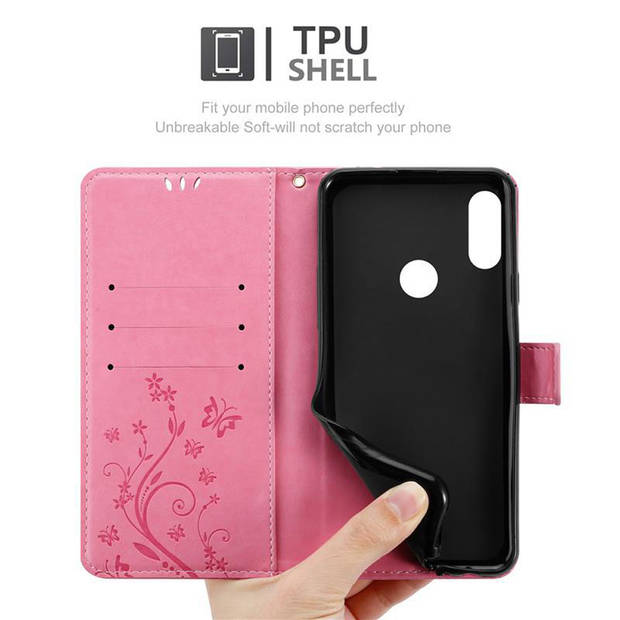 Cadorabo Hoesje geschikt voor Xiaomi RedMi NOTE 7 in BLOEMEN ROZE - Beschermhoes Case Cover Bloemen magnetische sluiting