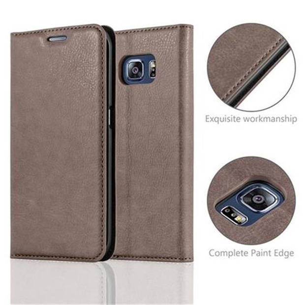 Cadorabo Hoesje geschikt voor Samsung Galaxy S6 EDGE in KOFFIE BRUIN - Beschermhoes Case magnetische sluiting Cover