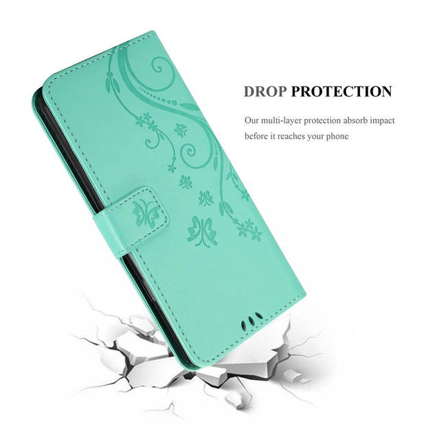 Cadorabo Hoesje geschikt voor Apple iPhone 12 PRO MAX in BLOEMEN TURKOOIS - Beschermhoes Case Cover Bloemen magnetische