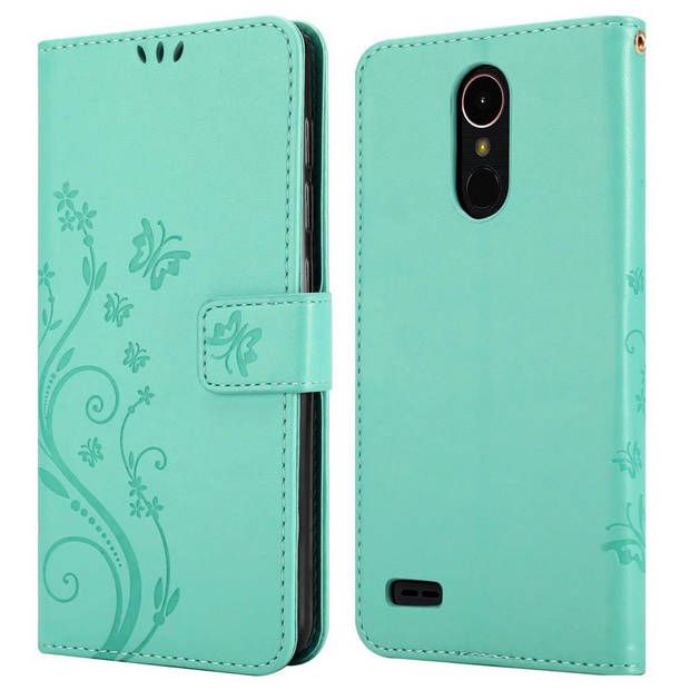 Cadorabo Hoesje geschikt voor LG K10 2017 in BLOEMEN TURKOOIS - Beschermhoes Case Cover Bloemen magnetische sluiting