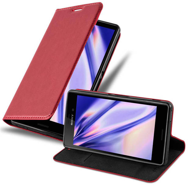 Cadorabo Hoesje geschikt voor Sony Xperia M4 AQUA in APPEL ROOD - Beschermhoes Case magnetische sluiting Cover