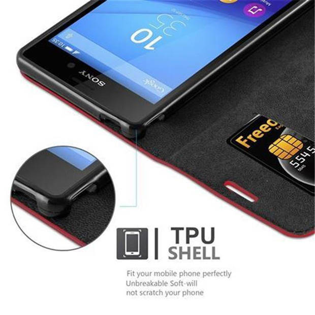 Cadorabo Hoesje geschikt voor Sony Xperia M4 AQUA in APPEL ROOD - Beschermhoes Case magnetische sluiting Cover