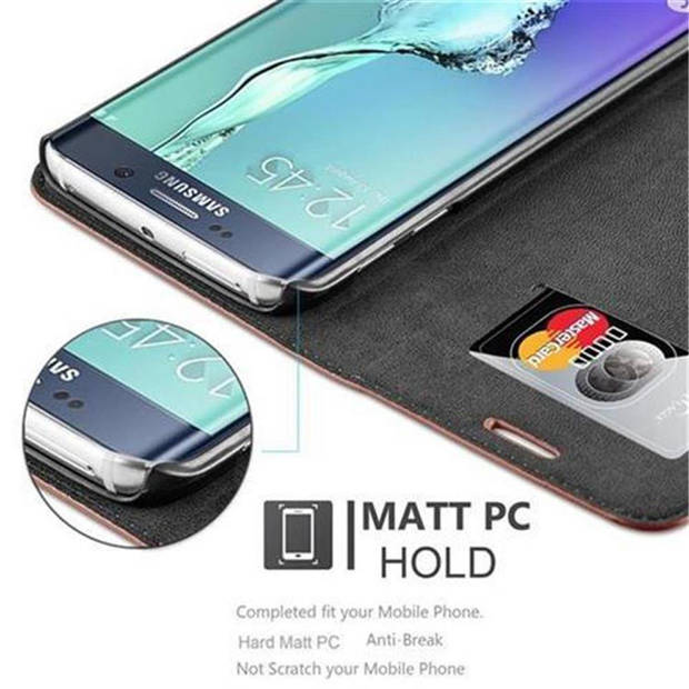 Cadorabo Hoesje geschikt voor Samsung Galaxy S6 EDGE in CAPPUCCINO BRUIN - Beschermhoes Case magnetische sluiting Cover