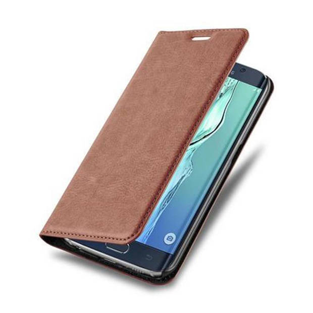 Cadorabo Hoesje geschikt voor Samsung Galaxy S6 EDGE in CAPPUCCINO BRUIN - Beschermhoes Case magnetische sluiting Cover