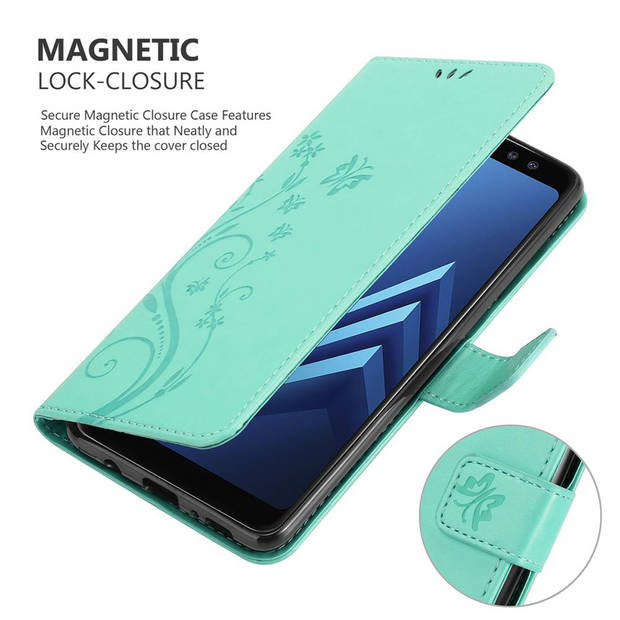 Cadorabo Hoesje geschikt voor Samsung Galaxy A8 2018 in BLOEMEN TURKOOIS - Beschermhoes Case Cover Bloemen magnetische
