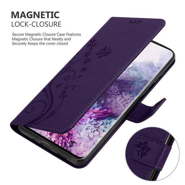 Cadorabo Hoesje geschikt voor Samsung Galaxy S20 in BLOEMEN DONKER PAARS - Beschermhoes Case Cover Bloemen magnetische